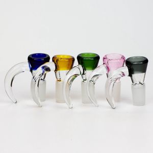 Smoking Colorful Pyrex Thick Glass Ox Horns Handle 14MM 18MM Male Interface Joint Bong Waterpipe Handpipe Bowl Dry Herb Tobacco Oil Rigs Container DHL Free