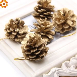 9st Gold Christmas Ornament Pine Cones Diy Xmas Tree Pendant Party Decorations Home Decor Y201020