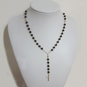 SJTO-55 Fashion Christian Cross Pendant Necklace Rosary Tro Black Pärlor Pärlade kedja smycken Tillbehör Damer gåva Chokers