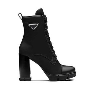 Top luksusowe designerskie modne buty kostki skórzane i nylonowe botki tkaninowe Kobiety Monolith Biker Australia Zimowa platforma Wysokie obcasy z pudełkiem