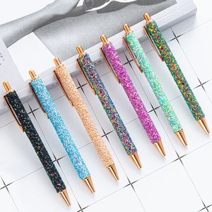 Cute Glitter Powder Push Penna a sfera Multicolor Paillettes Penne a sfera in metallo Home Office School Student Forniture per la scrittura Regalo di promozione per la stagione scolastica ZL1211