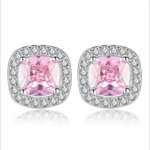 Stud TJP schattige kristal roze vierkante oorbellen voor vrouwen sieraden mode verzilverde vrouwelijke feestaccessoires dame