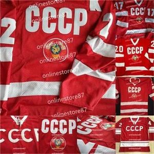 Chen37 C26 Nik1 Fetisov #2 USSR CCCP Russian Hockey JerseyS Vladislav Tretiak #20 Kharlamov #17 Replica Russia embroidered retro ice jersey