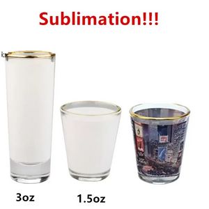 1.5oz 3oz Sublimation glasses tumbler White Patch golden Wine Glasses Heat Transfer Frosted cup Blank Sublimation Tumbler BY SEA PRO232