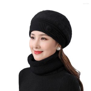 Beanie/Skull Caps Autumn Winter Beanies Wool Elegant Flowers Sticked Hat Scarf Set Female Hair Windproof Velvet Capbeanie/Skull Chur22