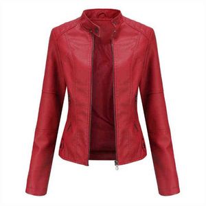 Moda Nueva chaqueta de mujer Chaqueta de cuero de moda europea Pimkie Limpieza Solo PU Cuero Motocicleta Temale Leat de mujer L220728