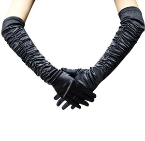 Партийные перчатки 1920 -х годов для женщин Длинные атласная оперная перчатка аксессуары костюмы Shirred Elbow Finger Gloves Вечерние косплей -перчатки сцены реквизиты черный красный белый
