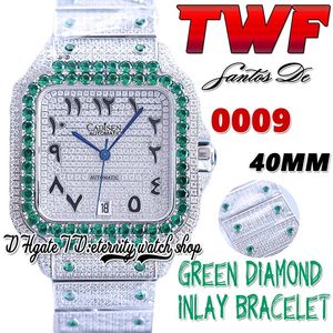 TWF TW0009 Japan Miyota Automatic Mens Watch Green Big Diamond Bezel Полностью обледенение бриллиантовых арабских маркеров из нержавеющее браслет Super Edition Eternity Watches