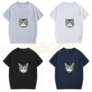 Kedi Baskı Bayan Giysileri toptan satış-Yaz Tişörtleri Kadın Yüksek Kaliteli Pamuklu Pamuklu Tees Mens Cat Head Baskı Tişört Man Giyim Asya Boyutu S XL