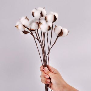 Decorative Flowers & Wreaths White Dried Cotton Flower Home Decoration Artificial Branch Wedding Bridesmaid Bouquet Decor Fake FlowersDecora