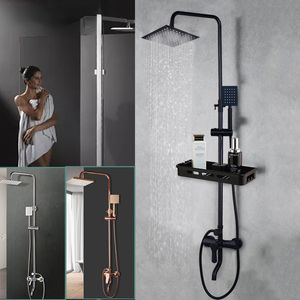 Matte Black &Pink Bathroom Shower Set Rain Shower Head Bath Mixer with Hand Faucet Rainfall Chrome Shower