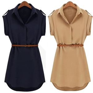 Sommer Kleid Frauen Lose Kurzarm Mini Mit Gürtel Hohe Qualität Vestido Kleidung