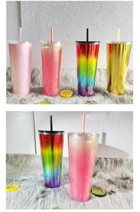 24oz Plastic Gradient Cups Double Walled tumbler with Lid and Straw Travel Cold Drink Cup Iced Coffee Z11