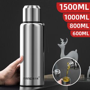 600 1000 1500ML Stainless Steel Vacuum Flask Outdoor Insulated Water Bottle Portable Tumblers Car Thermos Coffee Cup Rope Filter 220617