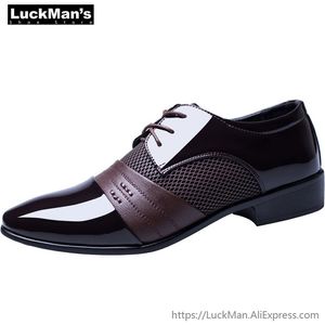 Luckman Spring Autumn Business Shoes Plus Tamanho EUR 47 Oxford Patent Leather Sapatos masculinos Sapatos Flats Black LMS002 220727