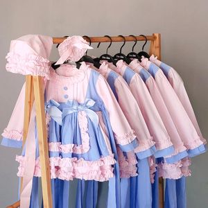 Dziewczyna Dresses Little Kids Różowy Bawełna PIERWSZA COMMUNIONA Suknia Ball Dress Flower Girl Urodziny Ślub Z Długim Rękawem Łuk Księżniczka Ubrania