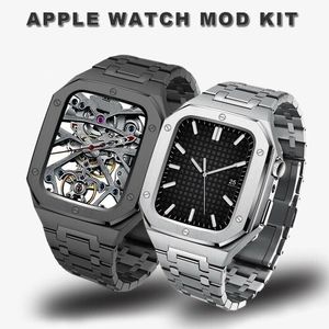 for Apple Watch Cases Luxury Premium Stainless Steel AP Modification Kit Protective Case Band Strap Cover iwatch 44mm 45mm