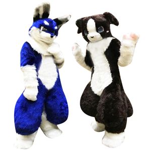 Fursuit långhårig husky hund räv varg maskot kostym päls tecknad tecken docka halloween fest tecknad set sko # 296