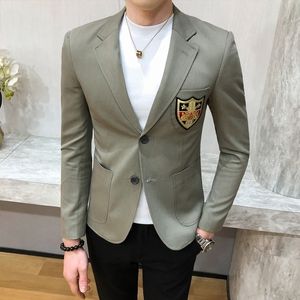 Men Gold Embroideried Blazer Slim Fit Masculino Spring Singer Host Costume European Style Studio Stage Wear Terno Masculino 201104