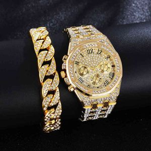 Factory Wholale Women Alloy Watch Jewelry Set Luxury Diamond Quartz Wrist Watch Armband Set för Ladin7em