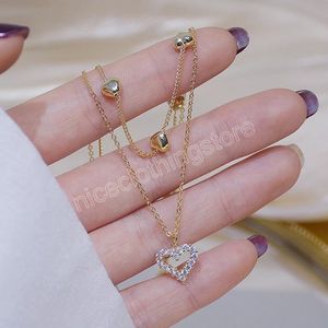 Crystal Heart Pendant Necklace Dubbelskikt Neckkedja Elegant Choker Collar Jewelry for Woman Girls Fashion Party Parts