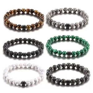 8mm Black Lava Stone Howlite Tigers Eye Hematite Bead Strands Braclets Essential Oil Diffuser Bracelet for Women Men Jewelry