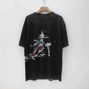 Hop Hip Street Fashion Expr Short Sleeve Aristocratic Portrait Limited Printing Washed Old Half T-shirt for Men and Women
