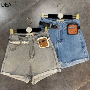 DEAT SUMMER Fashion Women kläder Hög midja Ficka tvättade shorts Kvinnlig denim S WS29902L 210709