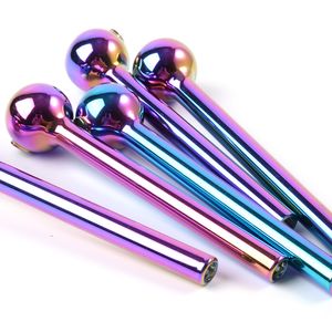Nano Plating Laser Colorful Style Pyrex Glass Oil Burner Pipe Straight Tube Hand Pipes For Hookahs Spoon Shape Mini Oil Dab Rigs Smoking Tools SW124