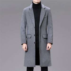 Winter Brand Men Thick Wool Coat Business Fashion Casual Long Warm Overcoat Jacket Male Clothes Gray Black M-4XL 201222