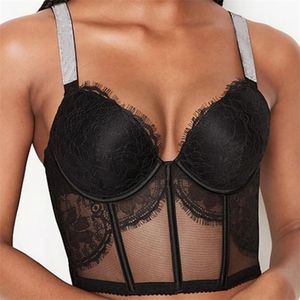 Corsetto di pizzo vintage lucido Top push up senza maniche Lettera Carro armato Reggiseno partito Reggiseni sexy Bustini Crop Lingerie Cami 220513