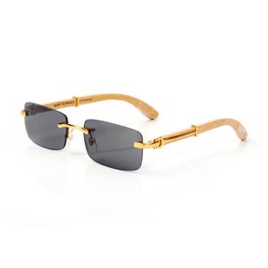 Designer óculos de sol masculinos femininos de óculos de sol da marca de luxo de luxo uv400 moda búfalo chifre sol óculos metal sem moldura sem borda carti óculos de madeira