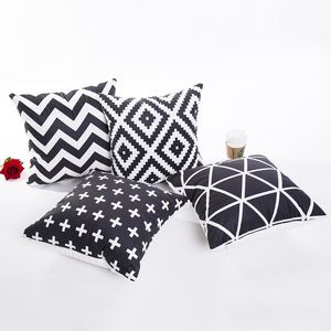 Cushion/Decorative Pillow Ultra Soft Plush Pillowcase Nordic Black White Geometry Single Side Print Sofa Cushion Cover Livingroom Pillows De