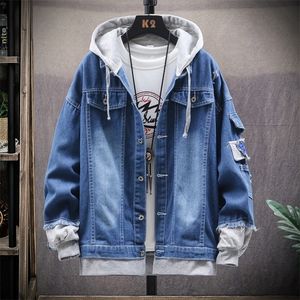 Jaqueta jeans masculina com capuz slim fit casual streetwear jackets jeans de manga longa para a moda de roupas de inverno outono para homens 220815