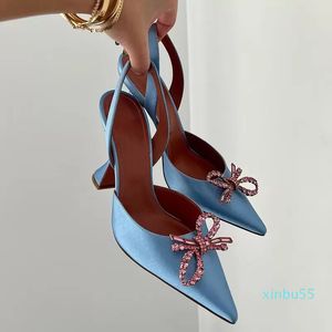 high heeled sandals for women designer Fashion Satin bow Rhinestone buckle decoration Womens Dress Shoes Top quality