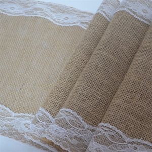 Jute Lace Burlap Table Runner Vintage Hessian Rustic Country Wedding Party Decor Christmas Matsal Resturant Runners 220615