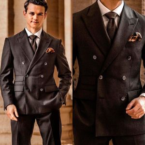 Men's Suits & Blazers Black Men Suit 2 Pieces Slim Tailor-Made Fashion Double Breasted Blazer Pants Formal Wedding Business Prom Causal Tail