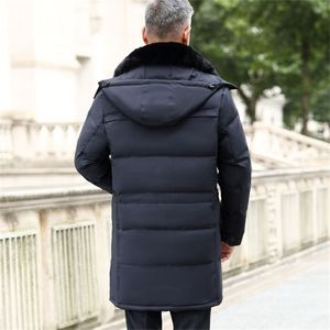 Casaco de inverno Down Men a idade de meia idade casual encapuzado casacos de luxo colarinho de pele de alta qualidade grossa longa down jacket Men 201210