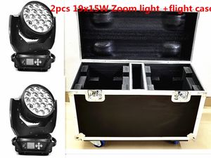 2 stcs Flight Case Super Zoom Moving Head Washing LED ZOOM LICHT X15W RGBW in1 Perfect voor DJ Stage Light