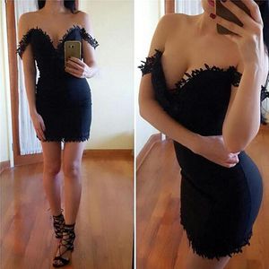 Party Dresses Sexy Mini Black Cocktail Off Shoulder Short Prom Lace Appliqued Sleeveless Backless Quinceanera PartyParty