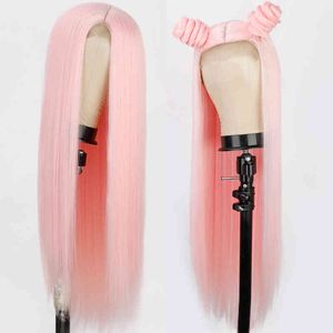 I's a Wig Synthetic Long Straight Pink Coplay for Women Blonde Black Red Orange Middle Part 220622