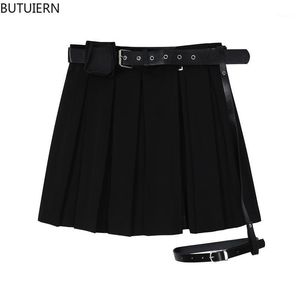 Skirts 2022 Women High Waist Punk Gothic Black Pleated Crop Belt Tide Grunge Goth Sexy Skirt Summer Y2K Fashion Egirl Clothes