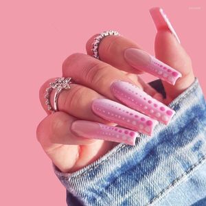 Nägelkreuz großhandel-Falsche Nägel Mädchen Pink Point Fake Long Tipps Französische Presse auf Sarg