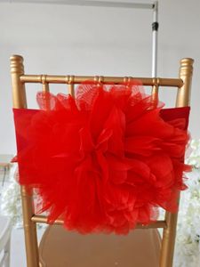 16pcs Red Spandex Chair Band Sashes com Organza Flower para Decoração de Festa de Aniversário de Casamento