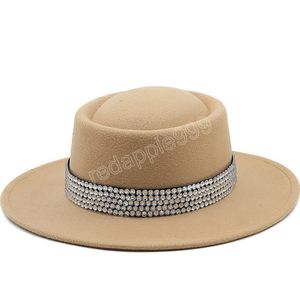 7 cm de largura borda diamante acessórios tampão senhoras elegante estilo retro lã britânica chapéu de jazz outono e inverno cor sólida Panama chapéu