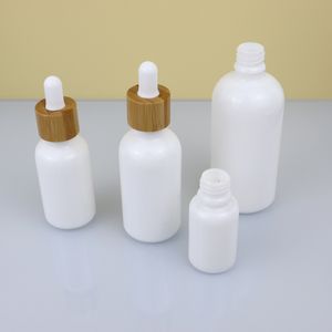 Opal White Glass Bottle 15ml 30ml 50ml with Bamboo Dropper 1OZ Wooden Essential Oil Bottles Porcelain DH9098