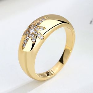 Alyans Zhouyang kadın tıknaz altın renkli yıldız zirkon parmak aksesuarları trend 2022 mücevher kar211 wynn22