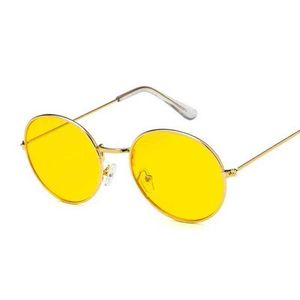 2020 Retro Runda Gul Solglasögon Kvinna Märke Designer Solglasögon För Kvinnlig Man / Man Alloy Mirror Oculos DE Sol Y220317