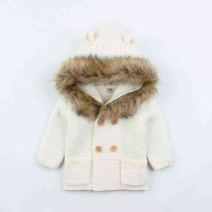 0-24M Winter Baby Jungen Mädchen Gestrickte Weste Jacken Outfits Warme Herbst Baby Kinder Pelz Mit Kapuze Pullover langarm Jacke J220718