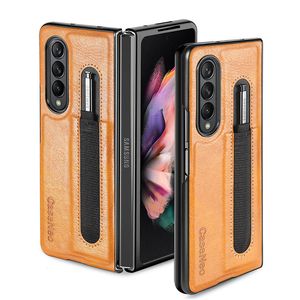 For Samsung Galaxy Z Fold 4 3 Cases with S-Pen Pocket Leather Hybrid PC Cover Shockproof Case